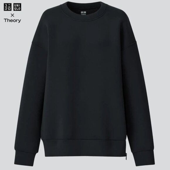 Theory x Uniqlo Ultra Stretch Pullover Sweatshirt Black Unisex M Zip Hem Scuba - Picture 1 of 6